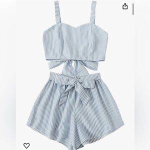 Blue and white striped Sweaty Rocks Amazon Two-Piece Summer Set